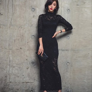 盈可人大码新款修身名媛气质礼服长裙吊带两件套蕾丝镂空连衣裙女