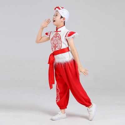 儿童安塞腰鼓服装陕北风陕西民歌演出服中小学秧歌舞龙打鼓表演服