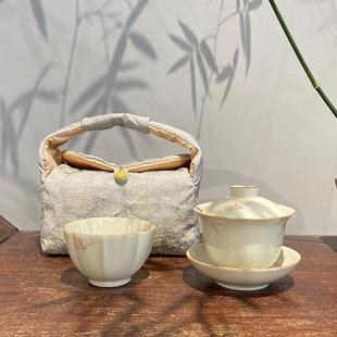 手绘粉兰盖碗套装 惊蛰 便携茶具防烫泡茶碗家用单个高档茶杯手工