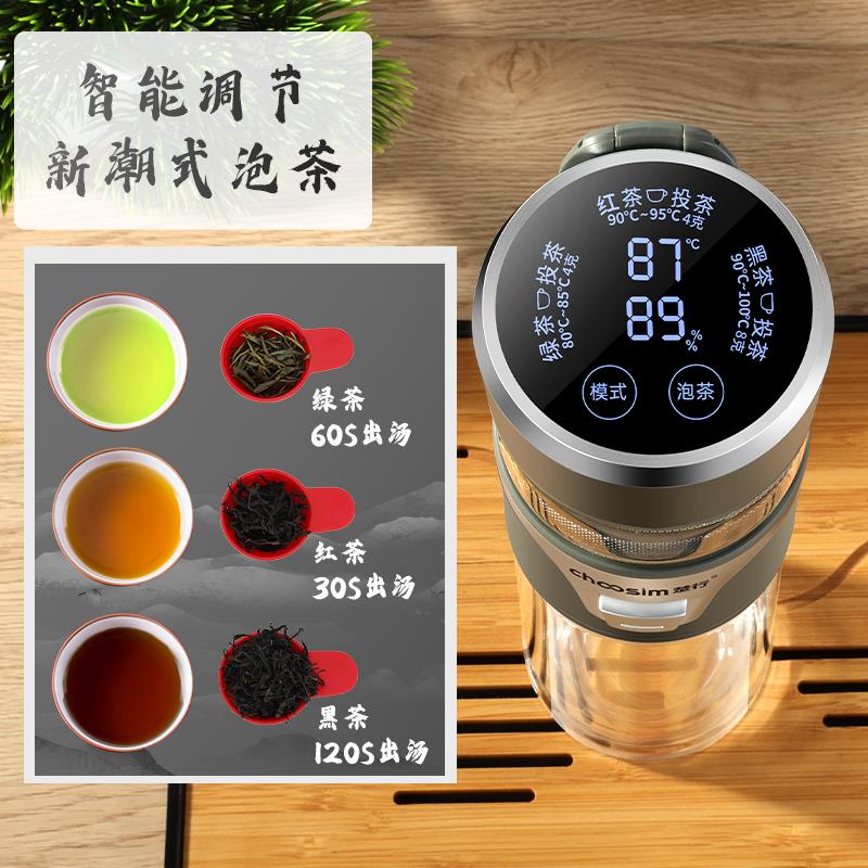 楚行智能充电茶水分离杯双层过滤玻璃杯男士自动泡茶杯高档水杯子