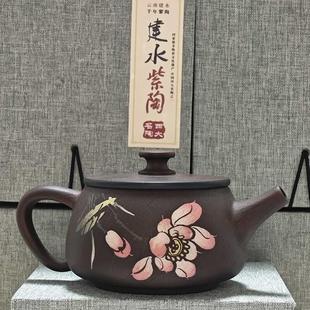 云南建水紫陶小茶壶菩提纹手绘填彩纯手工茶具家用普洱茶复烧工艺