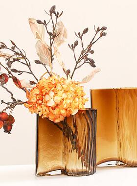 现代琥珀色树纹创意方形书本彩色花瓶桌面水培鲜花玻璃花瓶摆件