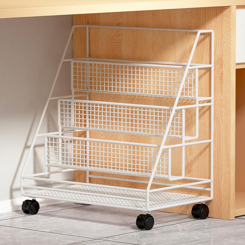 桌下书架书包收纳筐带滑轮学生教室桌面置物架落地宿舍移动小推车