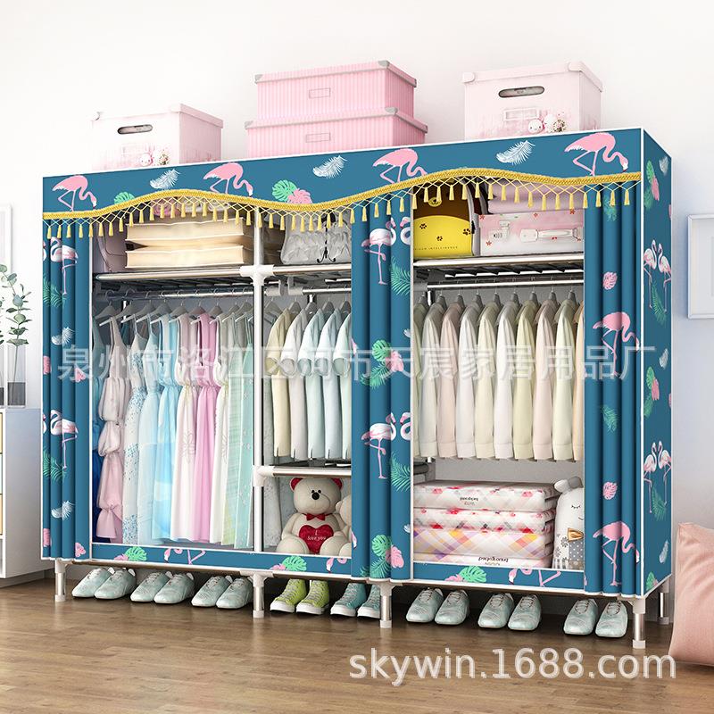 简易大衣柜简约现代经济型布衣橱组装加固加粗钢架C201送手套锤子