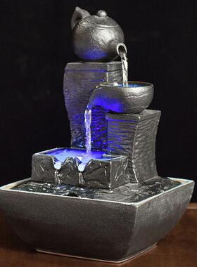 陶瓷流水摆件加湿器家居客厅桌面喷泉创意玄关装招财循环流水摆件