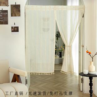 卫生间门帘伸缩杆亚麻门帘隔断帘厨房卧室门洞装饰源头工厂免打孔