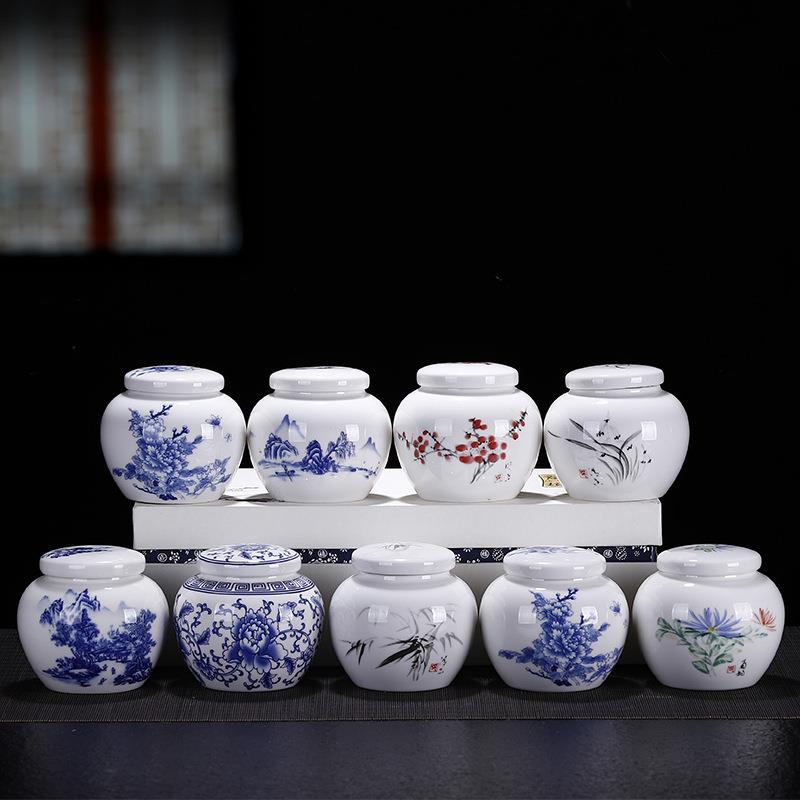 青花瓷罐陶瓷密封耐高温中式储茶罐家用小号中药罐冬令膏方面膜罐