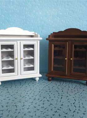 1:12dollhouse娃娃屋diy小屋迷你家具成品模型 胡桃木色/白色酒柜