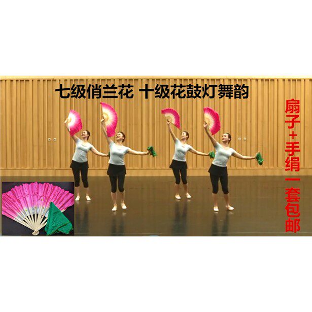 中国舞蹈家协会舞蹈考级第十级花鼓灯舞韵仿真丝扇子手绢道具