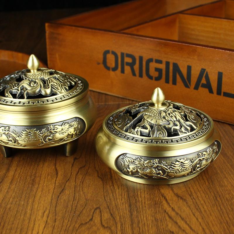 唐腾 铜艺黄铜麒麟三足香炉家居办公室香薰炉线香炉金属祥云摆件