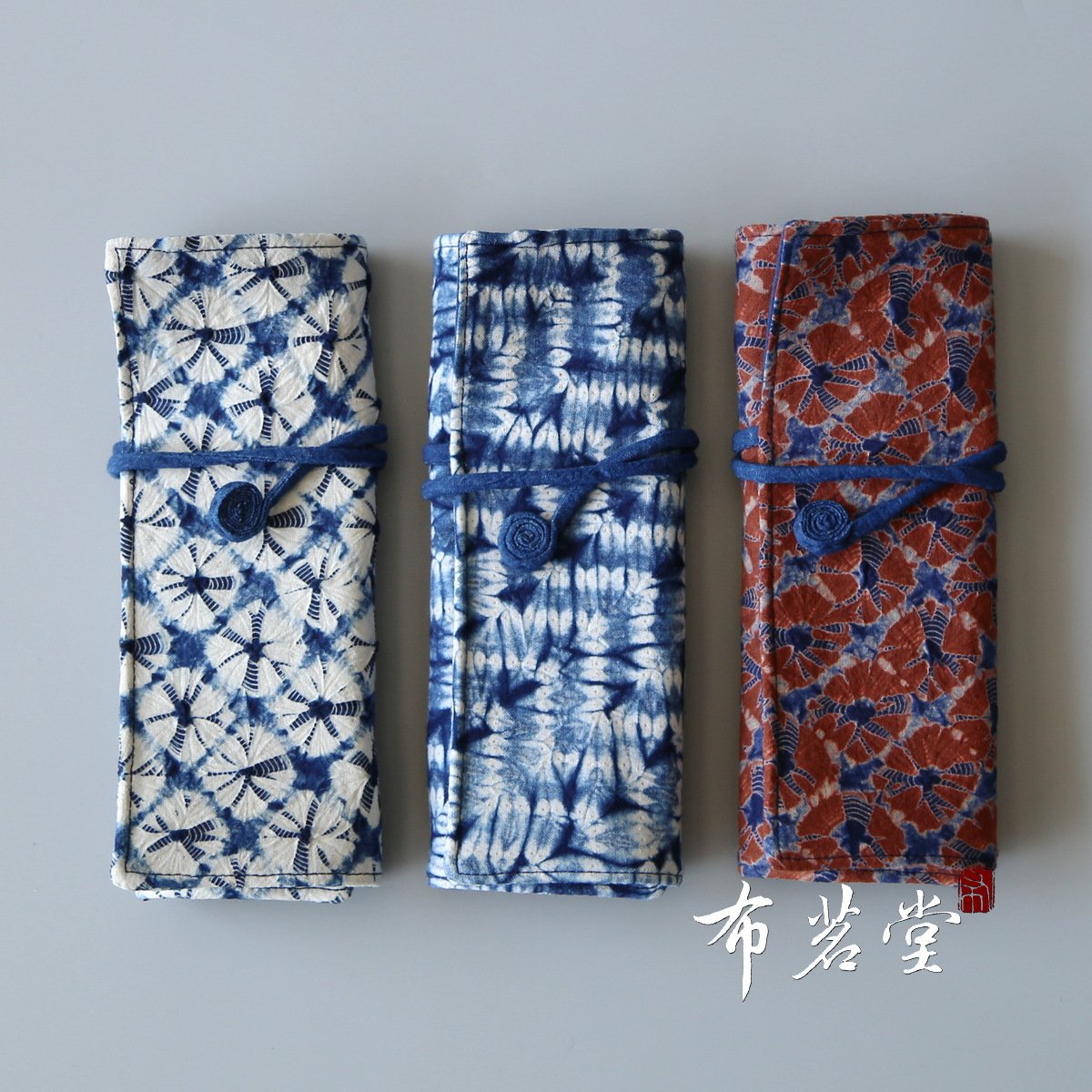 布茗堂 扎染绑绳款笔袋 手工扎染 植物蓝染纯棉材质