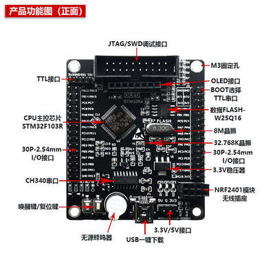 STM32F103RCT6/R8T6/RBT6/RET6 STM32开发板嵌入式学习板一键下载
