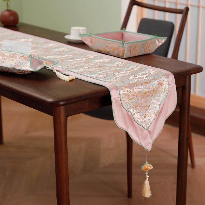 桌旗轻奢高端结婚茶几布餐桌布新中式禅意茶桌茶席婚礼高级感粉色