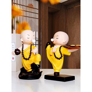 创意功夫小和尚桌面摆件酒柜办公室书柜茶桌茶台禅意家居软装饰品