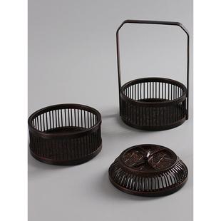 竹编制篮子手提覆古大漆双层食盒送餐盒茶道具收纳筐水果茶点托盘