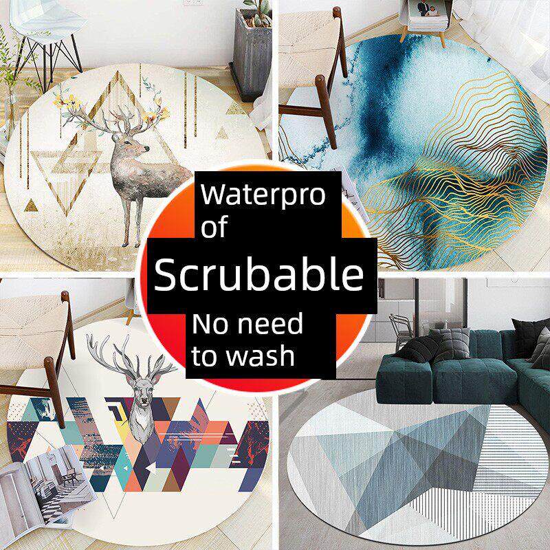 免洗pvc皮革北欧圆形地毯吊篮电脑椅地垫可爱少女客厅卧室服装店