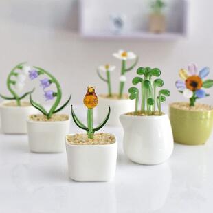 彷真多肉仙人掌小盆栽淄博创意琉璃摆件办公室玻璃工艺礼品摆饰生