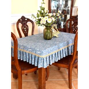 太空灰方桌布加厚布艺桌子套围边长方卓长条桌桌套几何茶几防尘罩