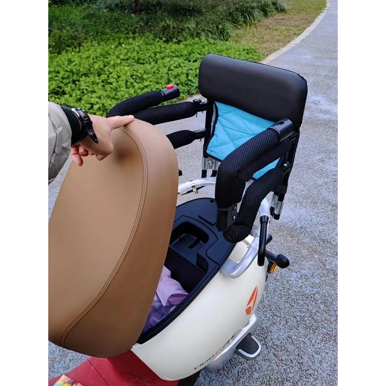 电摩车后备箱摩托车儿童安全座椅后置围栏宝宝小孩后座遮雨蓬护栏