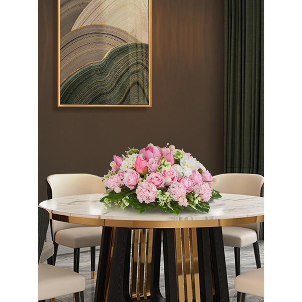 大圆桌红桌花酒店桌子转盘中花餐桌圆形人造桌花装饰假花