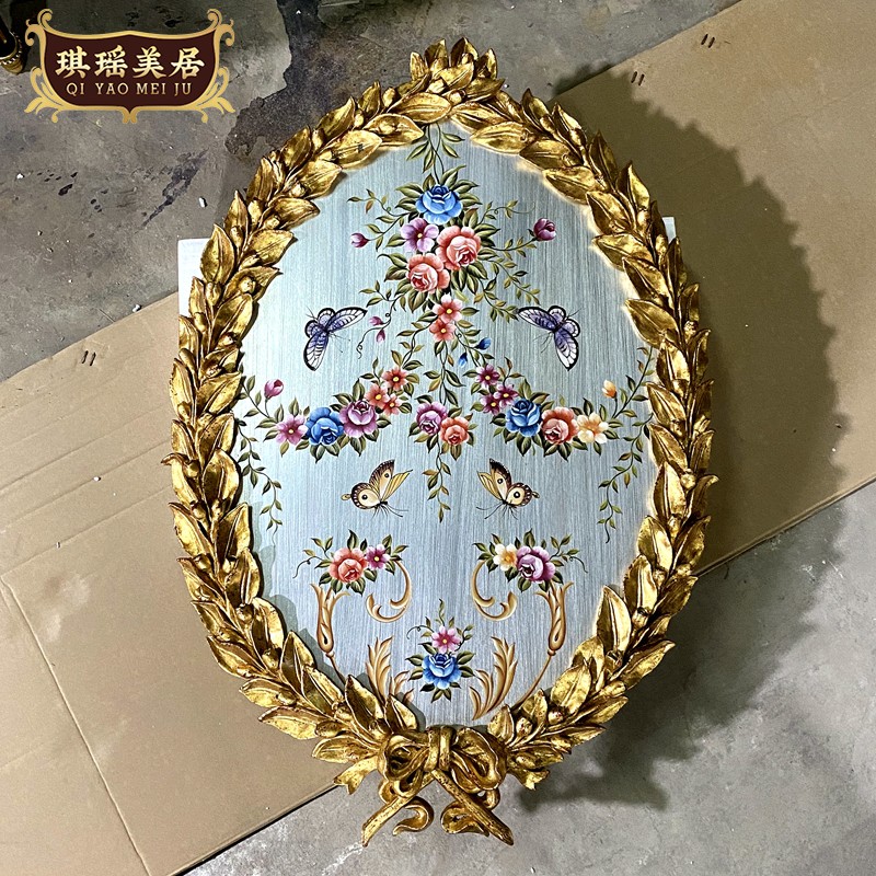 欧式奢华金箔彩绘三联木版画法式客厅玄关装饰画别墅椭圆形挂画图片
