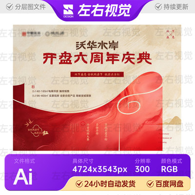 红黄新中式典雅地产交房开盘周庆会活动主视觉KV背景画面海报素材