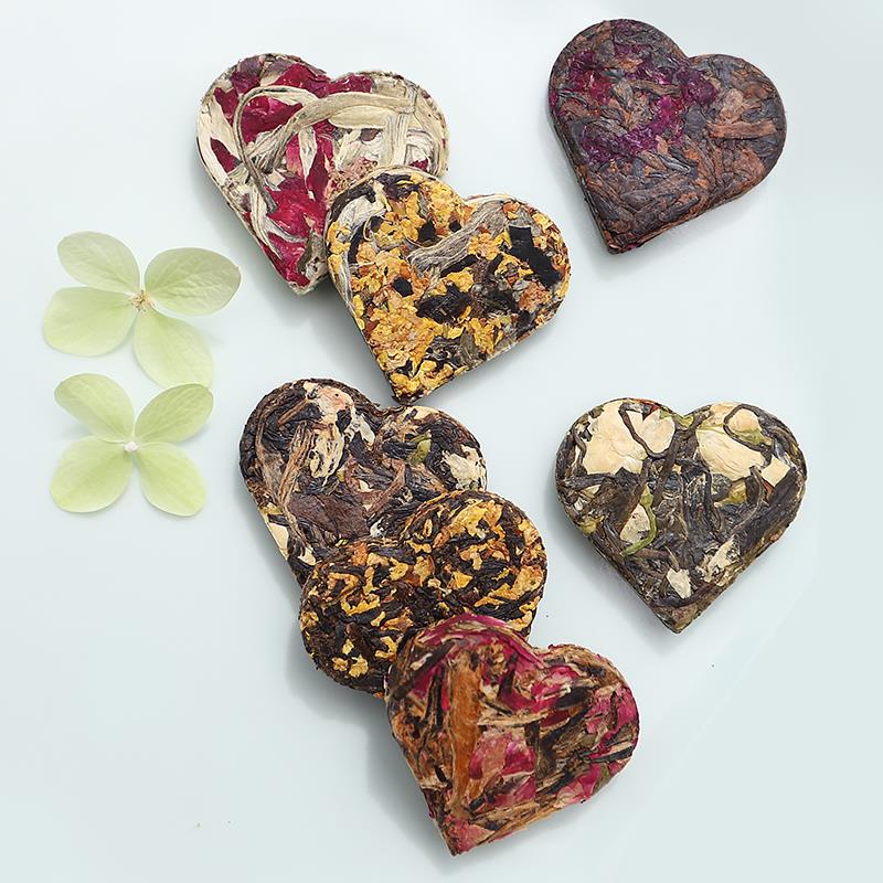 云南心形花茶礼盒一周七天养生墨红玫瑰红茶普洱茉莉花茶大理特产