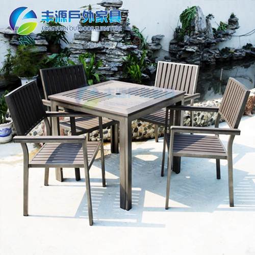 32年工厂塑木桌椅家具花园酒店桌椅实木桌椅休闲景区户外桌椅组合