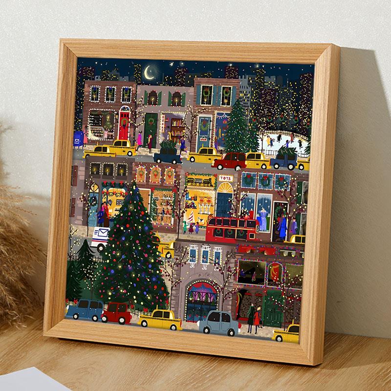 冬灯拼图裱框实木底框1000片70x50画框500片冬灯相框300块可挂墙