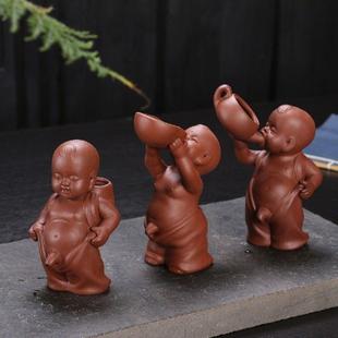 男神喷水尿童小和尚紫砂喷射童子撒尿娃娃茶宠摆件奶妈茶玩茶具配