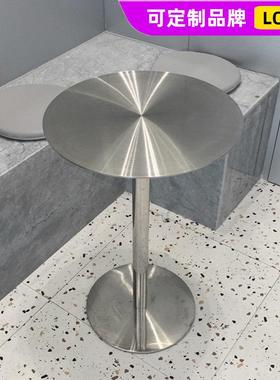 简约现代工业风咖啡厅不锈钢小圆桌户外休闲圆形铁艺桌子金属餐桌