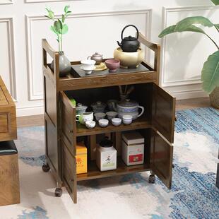 移动餐边茶桌茶水柜架家用竹木客厅烧水茶台小柜子茶柜茶水台橱柜