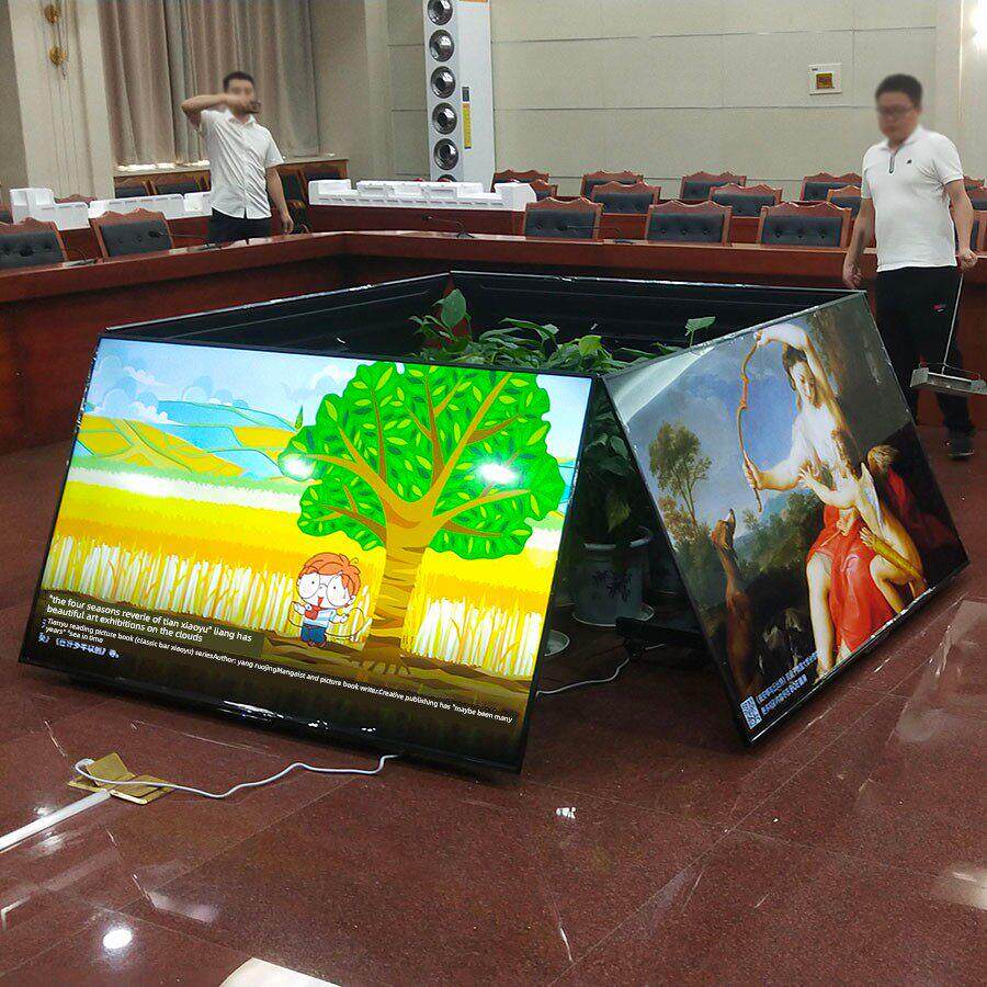 一体机移动电视架会议室主席落地低推车垂直90度倾斜翻转角度