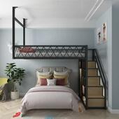 铁艺公寓覆式 小户型loft阁楼吊床多功能简约现代单双人二楼高架床