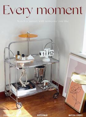 中古小推车网红ins客厅沙发边几小茶几可移动餐车置物架玻璃推车