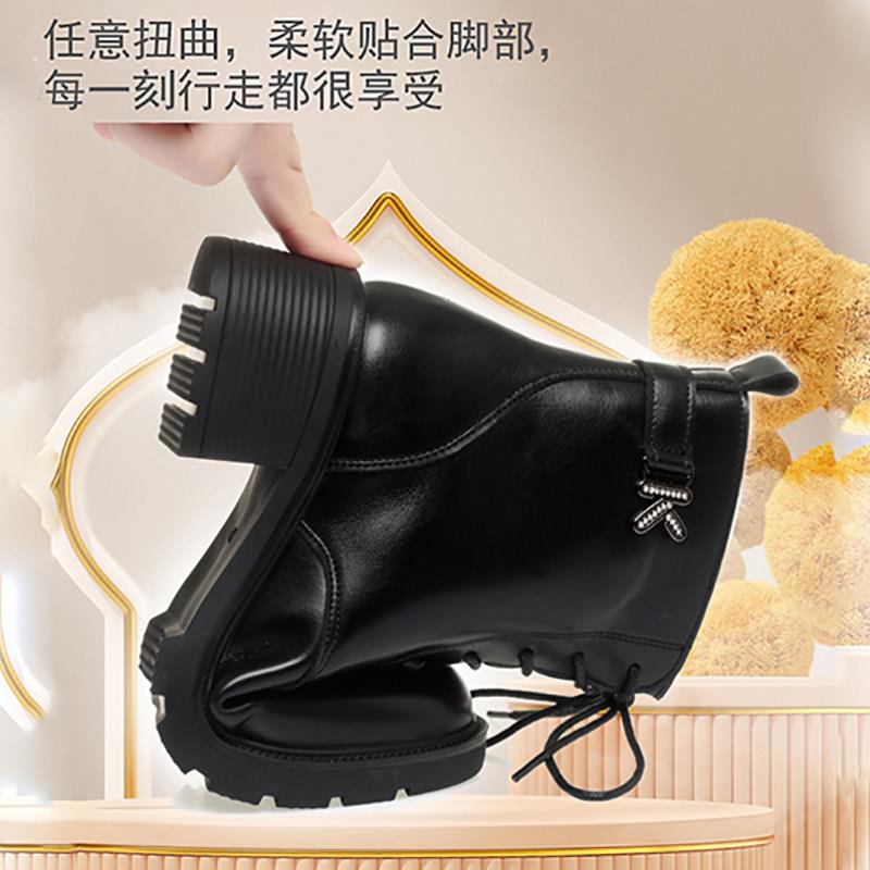 极速马丁靴女工作鞋黑色系带厚底加绒短靴女靴瘦瘦靴子皮鞋靴子秋