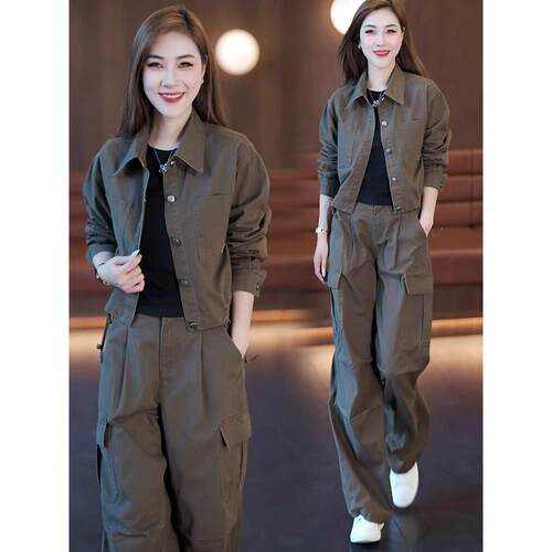 极速时尚牛仔套装女2026春秋新款洋气减龄短款外套工装阔腿裤两件