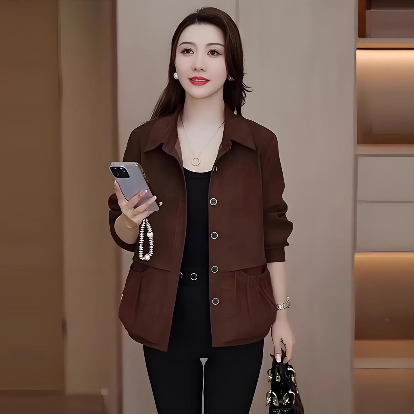 极速加绒时尚小个子短外套女秋冬新款中年装妈妈款洋气上衣休闲夹