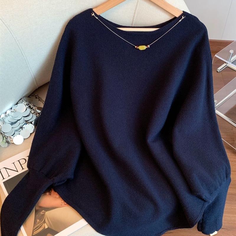 藏青色慵懒风软糯针织衫女