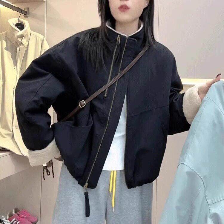 极速立领双拉链派克服棉衣外套女秋冬2026欧货新款小个子休闲宽松