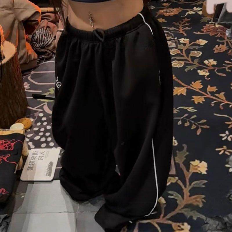极速慵懒风咖色阔腿裤女潮松紧腰抽绳宽松垂坠感拖地裤运动休闲裤
