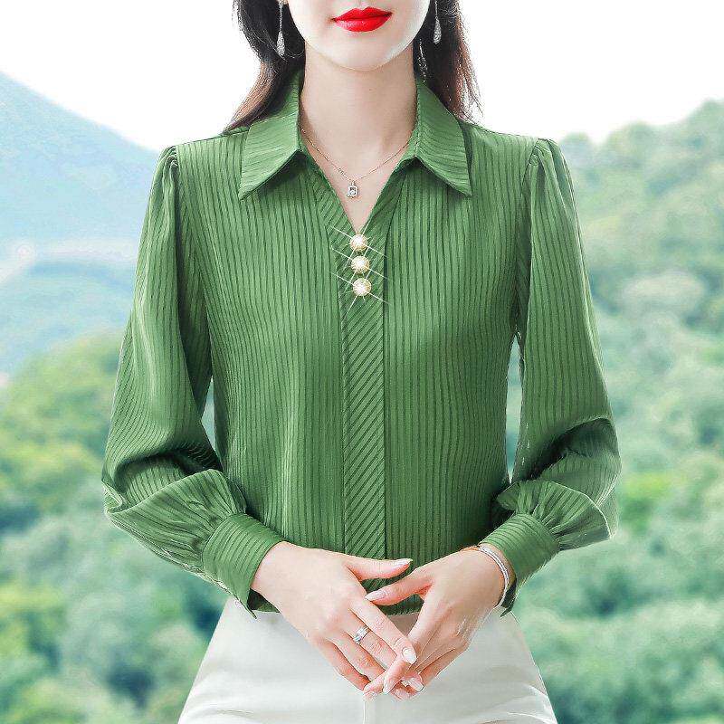 极速时尚翻领雪纺衬衫女士秋装新款洋气妈妈上衣通勤气质显瘦长袖