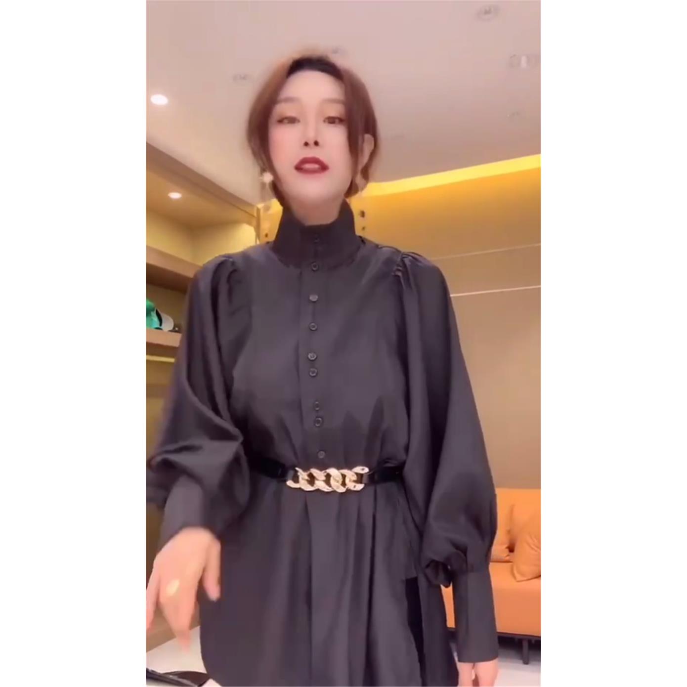 极速网红同款衬衫女中长款韩版宽松显瘦长袖高领开衫学生休闲上衣