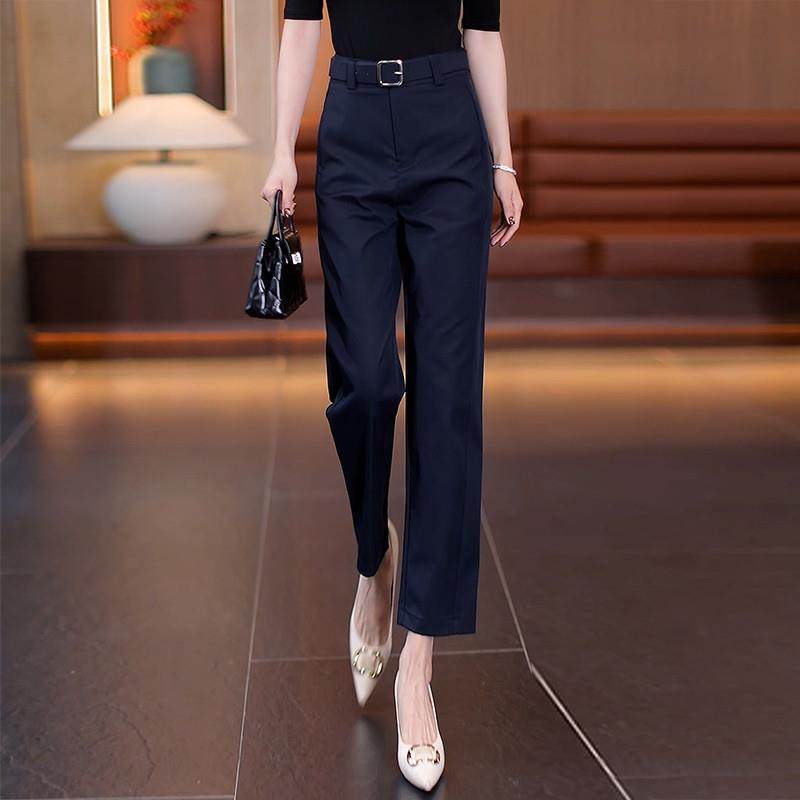 推荐藏青色九分直筒裤子女春秋2025新款西装裤宽松休闲高腰显瘦烟