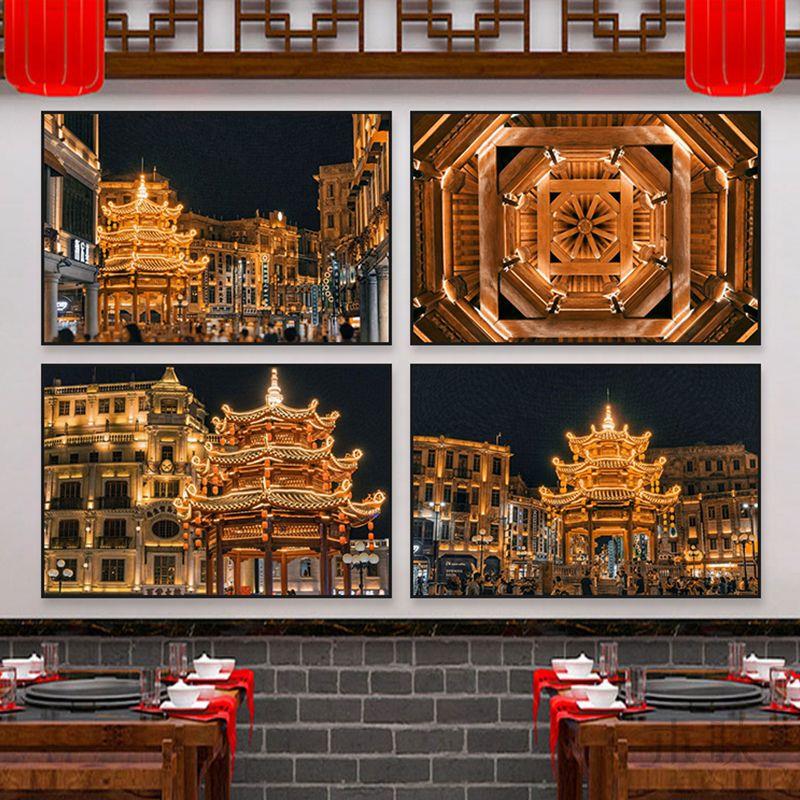 推荐潮汕特色建筑夜景装饰画潮州汕头现代风景挂画火锅店饭店餐馆图片