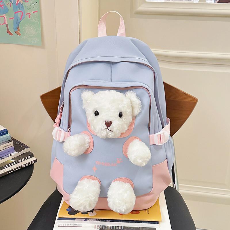 推荐可爱白色小熊书包毛绒立体卡通玩偶学生上课旅行百搭公仔双肩