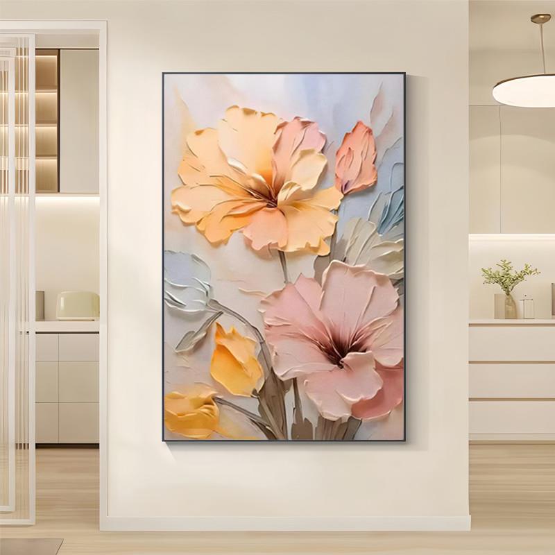 新品奶油风客厅装饰画抽象花卉肌理挂画沙发背景墙落地画立体玄关图片