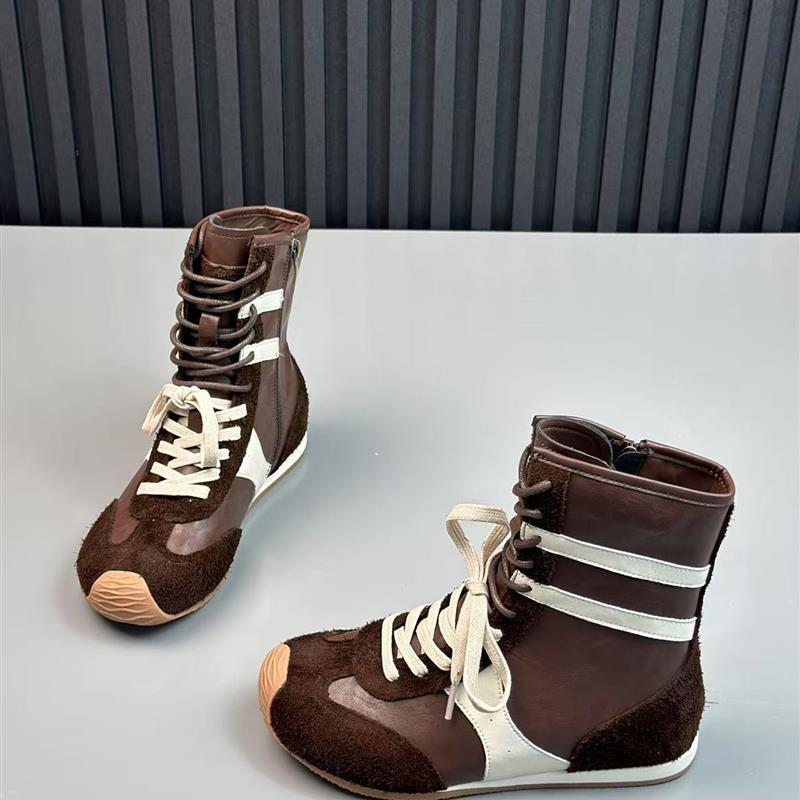 新品厚底内增高真皮复古马