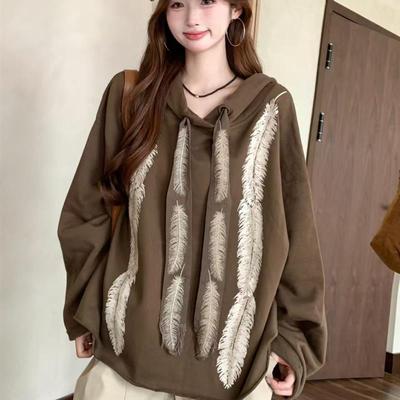 美拉德咖色连帽正肩长袖卫