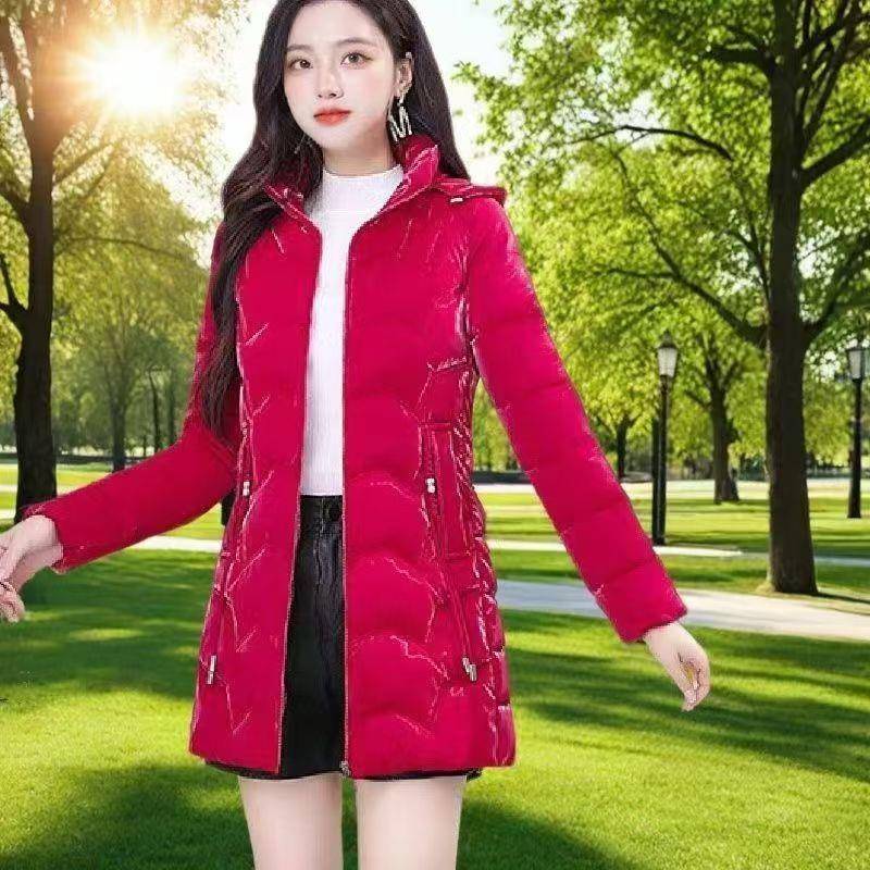 极速2026新款绿色中长款棉服女修身显瘦时尚洋气加厚棉衣保暖外套